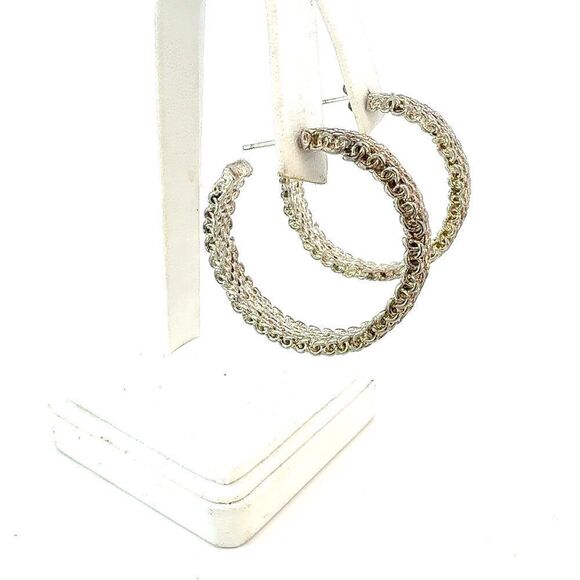 Tiffany & Co Somerset Hoop Earrings 1.75" Sterling Silver Estate TIF928 - Picture 5 of 6